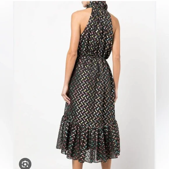 NWT MISA Los Angeles Winona rainbow dot print halter neck dress - Picture 4 of 11